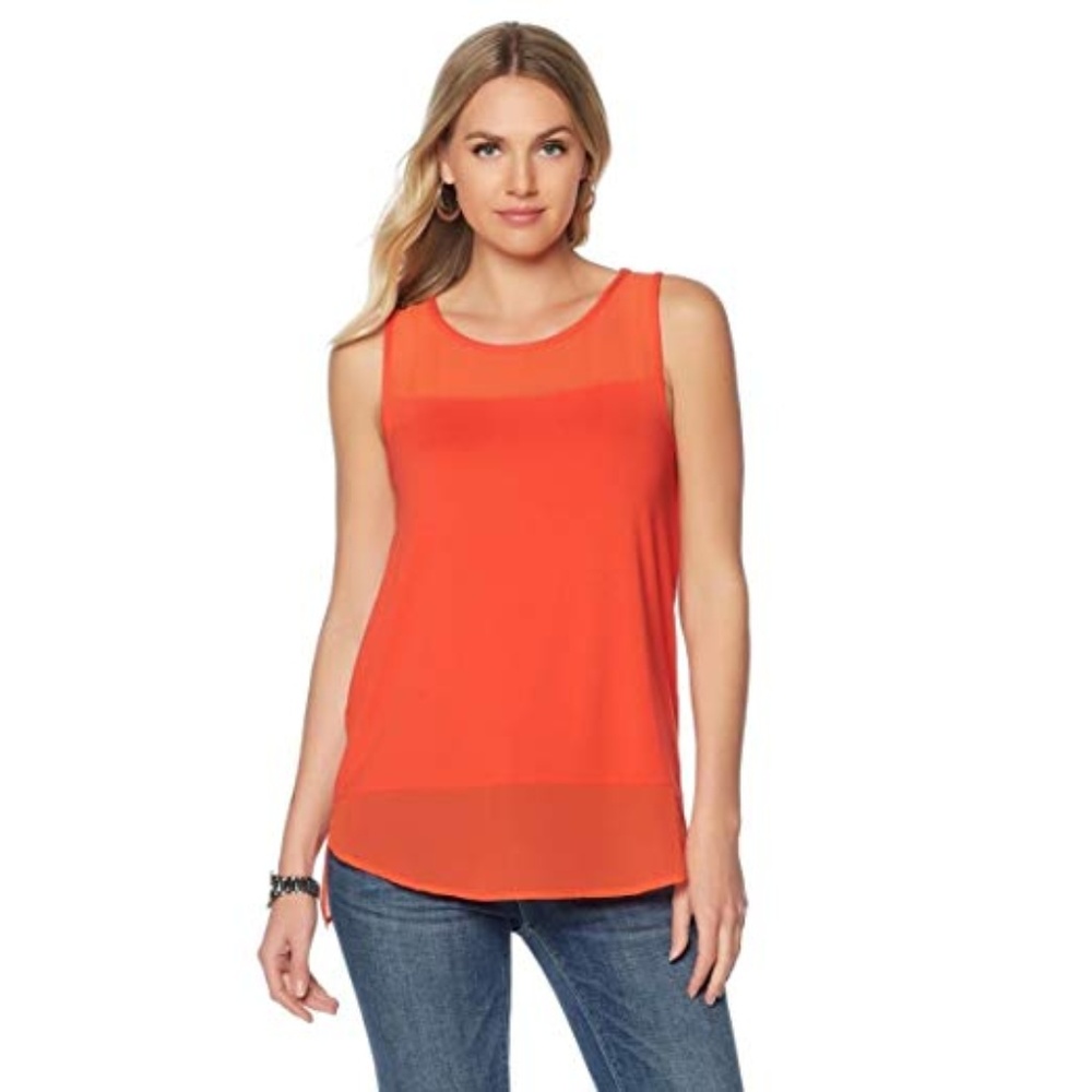 Red Vince Camuto Sleeveless Mixed Media Shirt XS